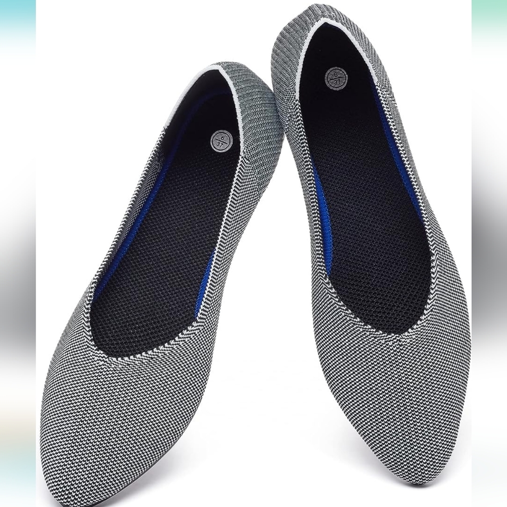 Rothy-Inspired Cloud Grey Birdseye Flat Pointed Shoes Women's Size 7.5